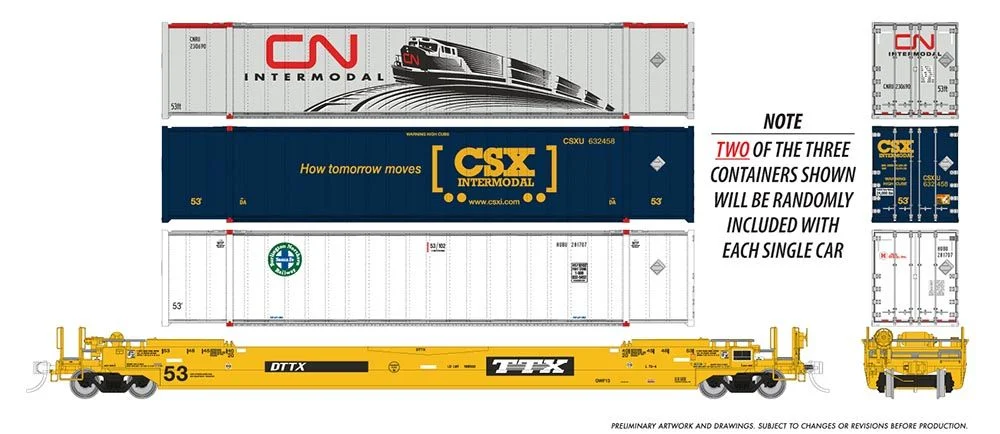 401061A HO 53' Husky-Stack well car + containers: TTX - As Delivered: Single Car