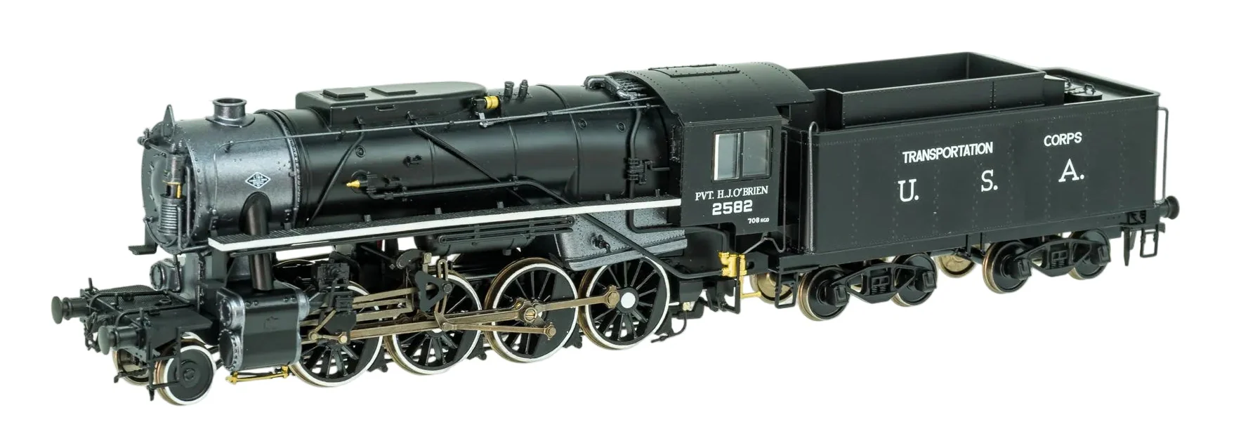 926513 USATC S160 2-8-0 'Pvt. H.J. O’Brien' Black with Transportation Corps U.S.A. on Tender No.2582 Steam Locomotive - DCC Sound