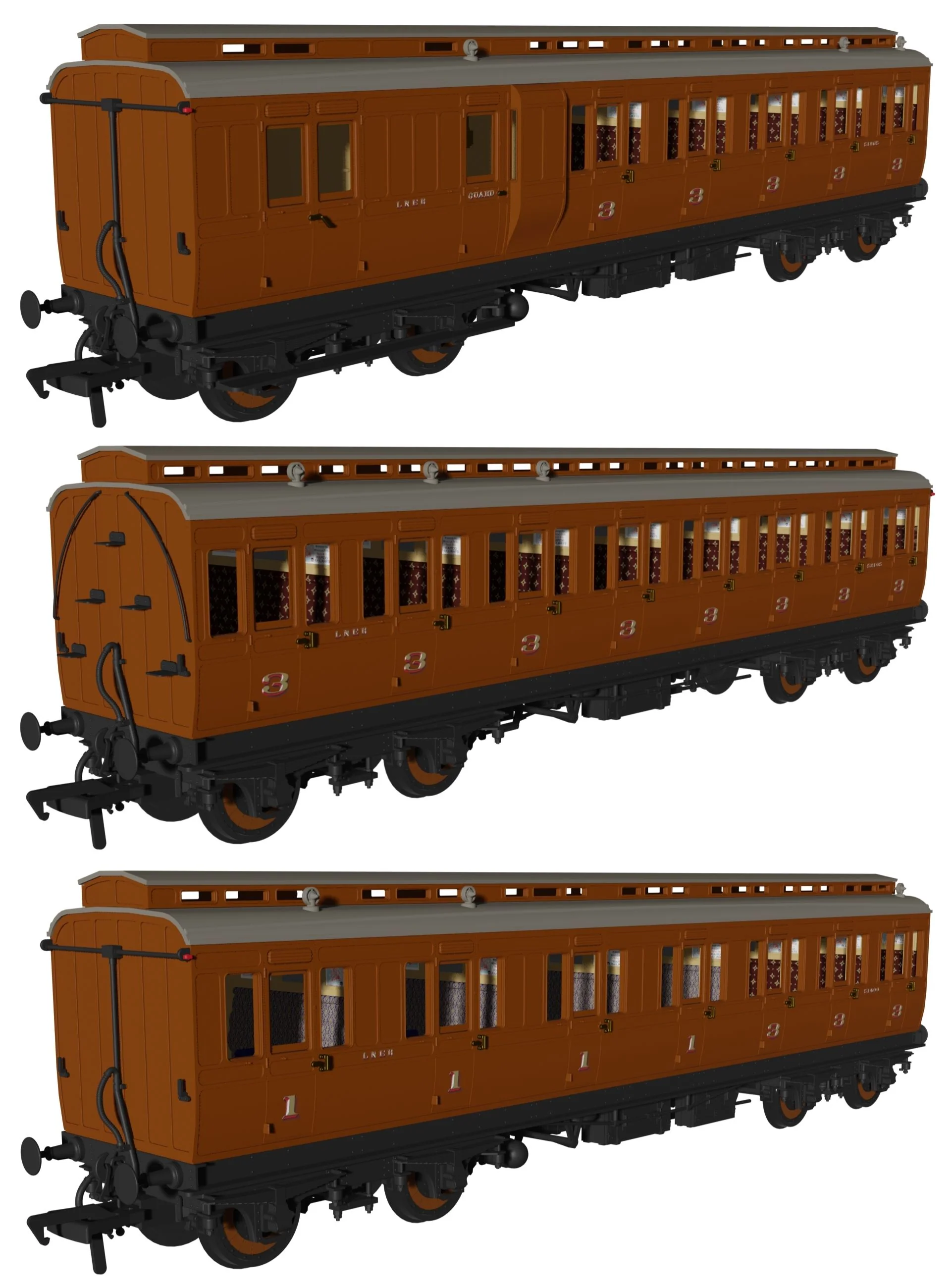 978219 Evolution' 48' LNER Non-Corridor Carriage No.51865, 52105 & 51400 Triple Pack