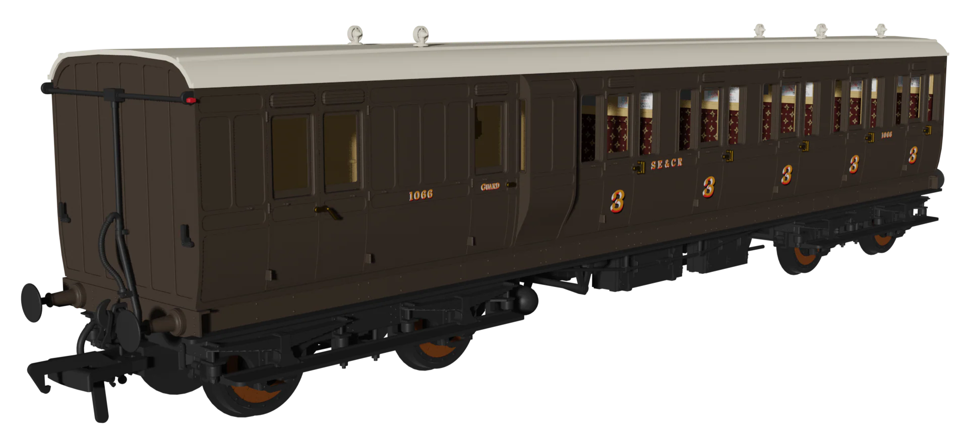 978909 Evolution' 48' SECR Wellington Brown Non-Corridor Carriage Brake Third No.1066