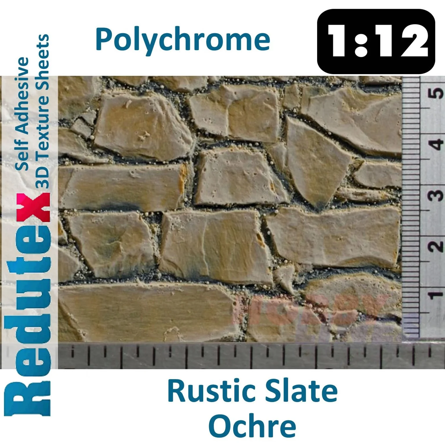 012PR121 Rustic Slate Polychrome 1:12 Self Adhesive 3D Textured Sheet