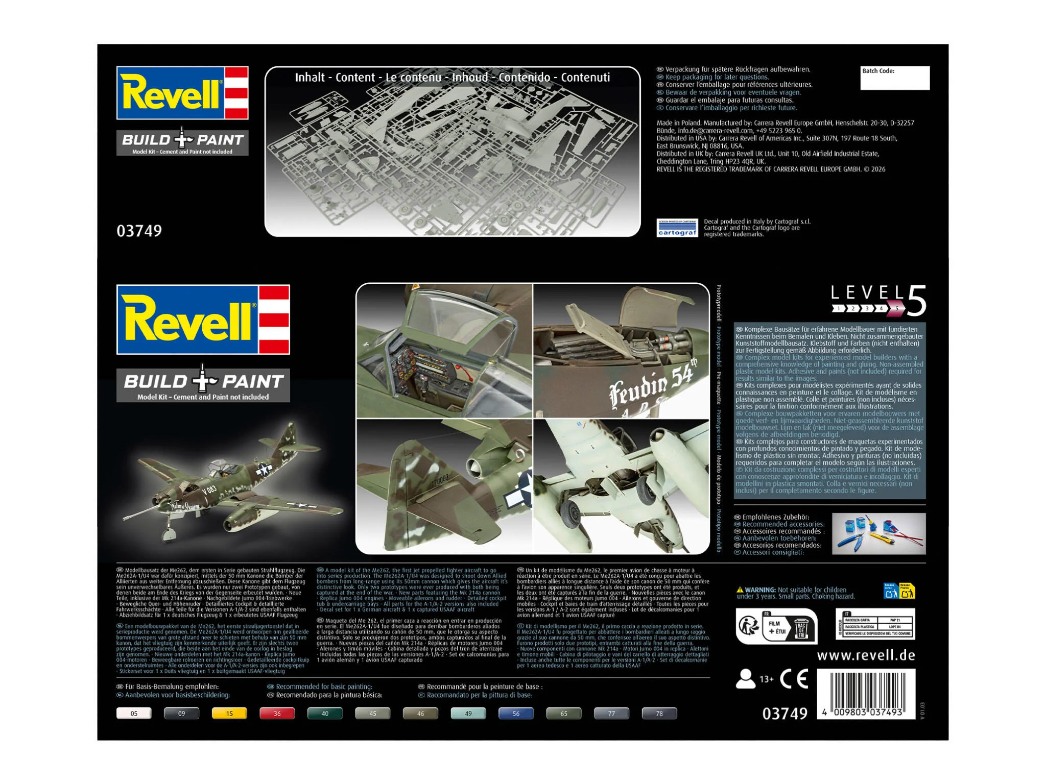 03749 Messerschmitt Me262A-1a/U4 Model Kit - Image 9