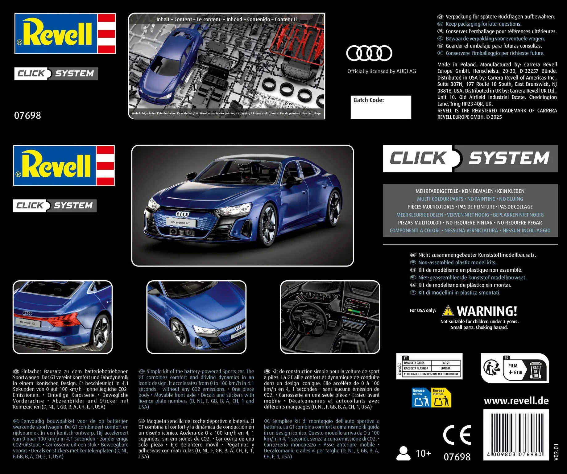 07698 Audi RS e-tron GT (Click System) multi-colour Model Kit - Image 6
