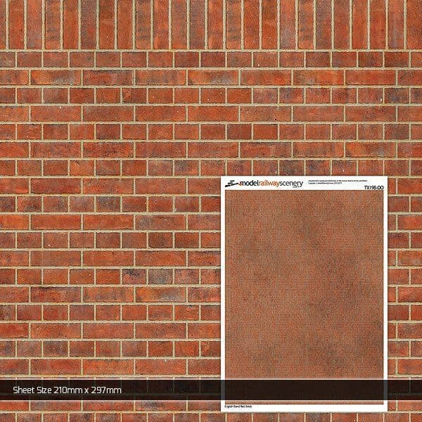 TX198 OO/HO English Bond Red Brick Texture Paper (x5)