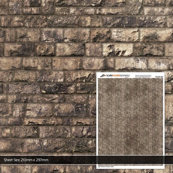 TX245 OO/HO Light Weathered Random Ashlar Brick Texture Paper (x5)