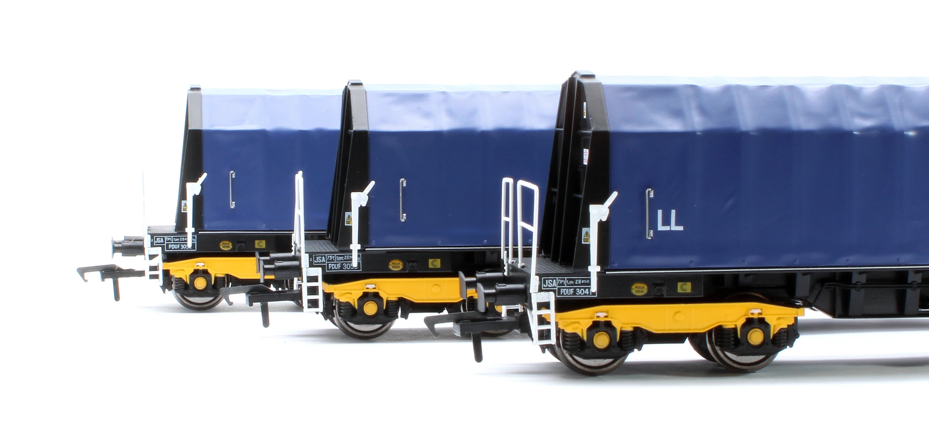 PXA01 TP(D) Set of 3 PXA Steel Coil Carrier PD Blue Tops Code JSA, Yellow Bogies & OHLW Sticker No.3032/3055/3041 - Image 4