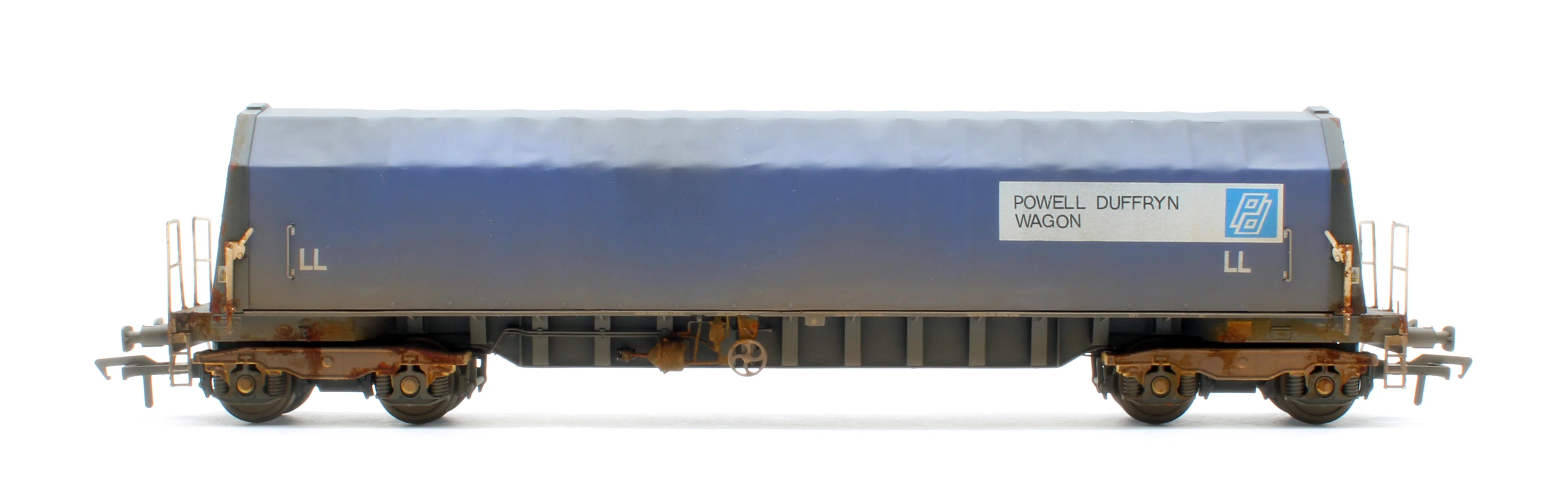 PXA01 TP(D)W Bespoke Weathered Set of 3 PXA Steel Coil Carrier PD Blue Tops Code JSA, Yellow Bogies & OHLW Sticker No.3032/3055/3041 - Image 7