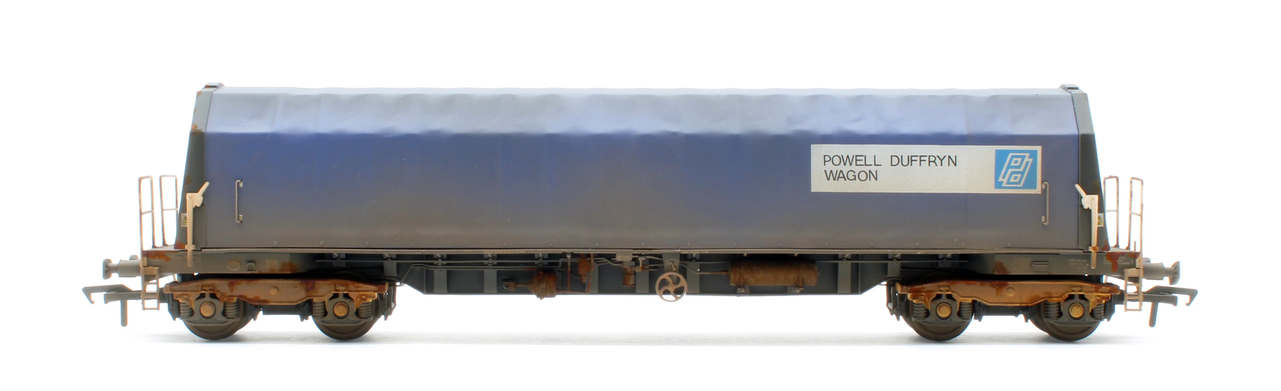 PXA01 TP(D)W Bespoke Weathered Set of 3 PXA Steel Coil Carrier PD Blue Tops Code JSA, Yellow Bogies & OHLW Sticker No.3032/3055/3041 - Image 9