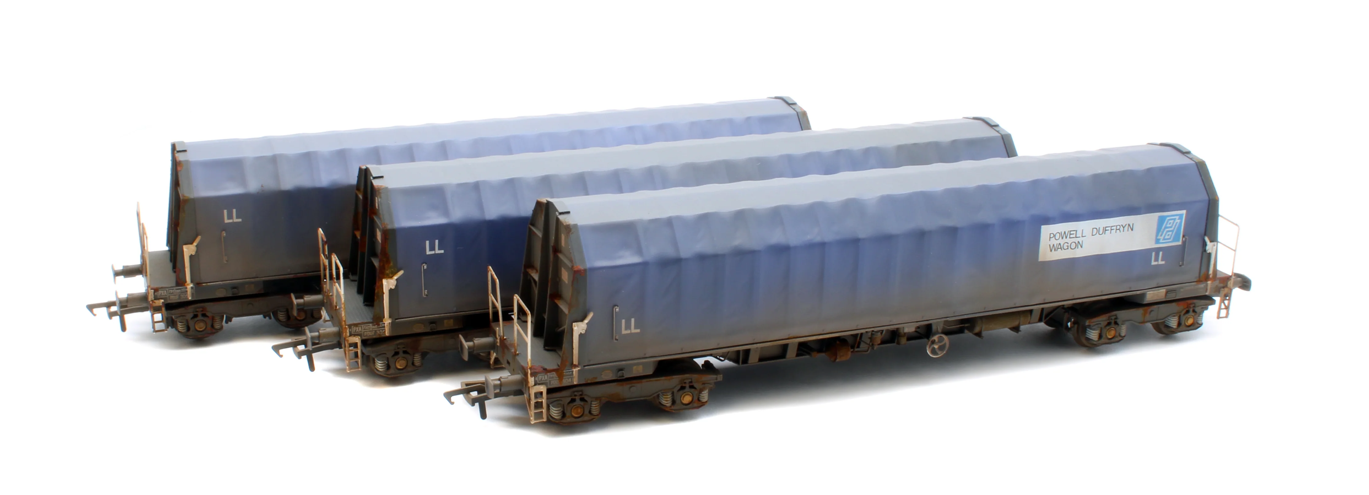 PXA01 TP(C)W Bespoke Weathered Set of 3 PXA Steel Coil Carrier PD Blue with LL Lettering No.3041/3051/3057 - Image 2