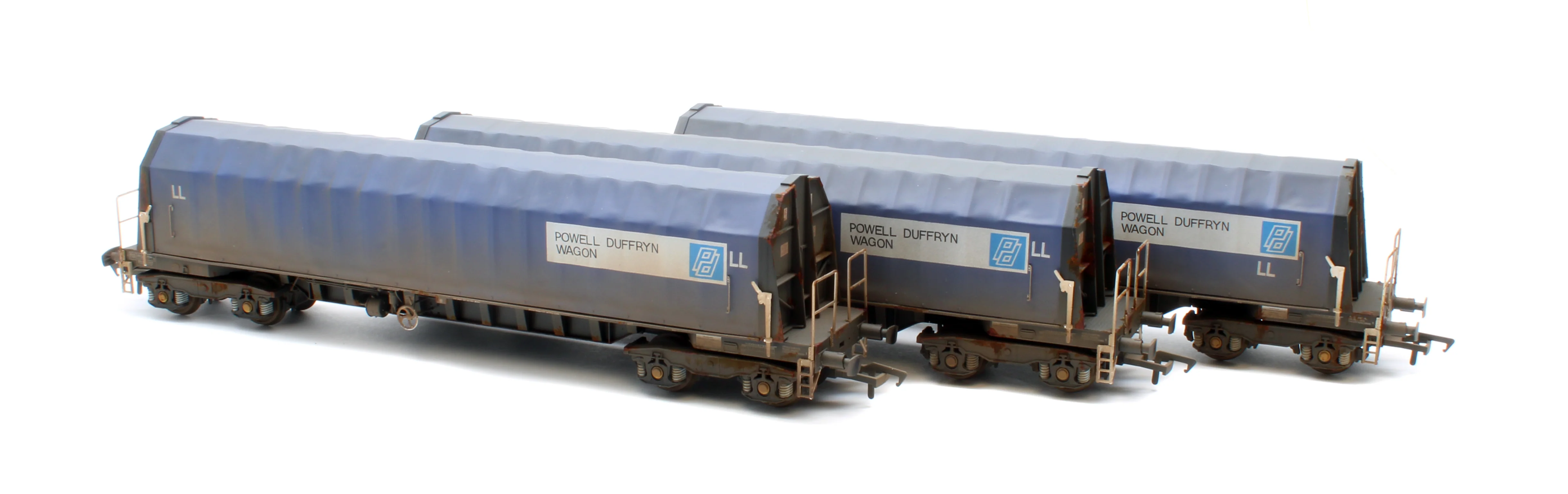 PXA01 TP(C)W Bespoke Weathered Set of 3 PXA Steel Coil Carrier PD Blue with LL Lettering No.3041/3051/3057 - Image 3