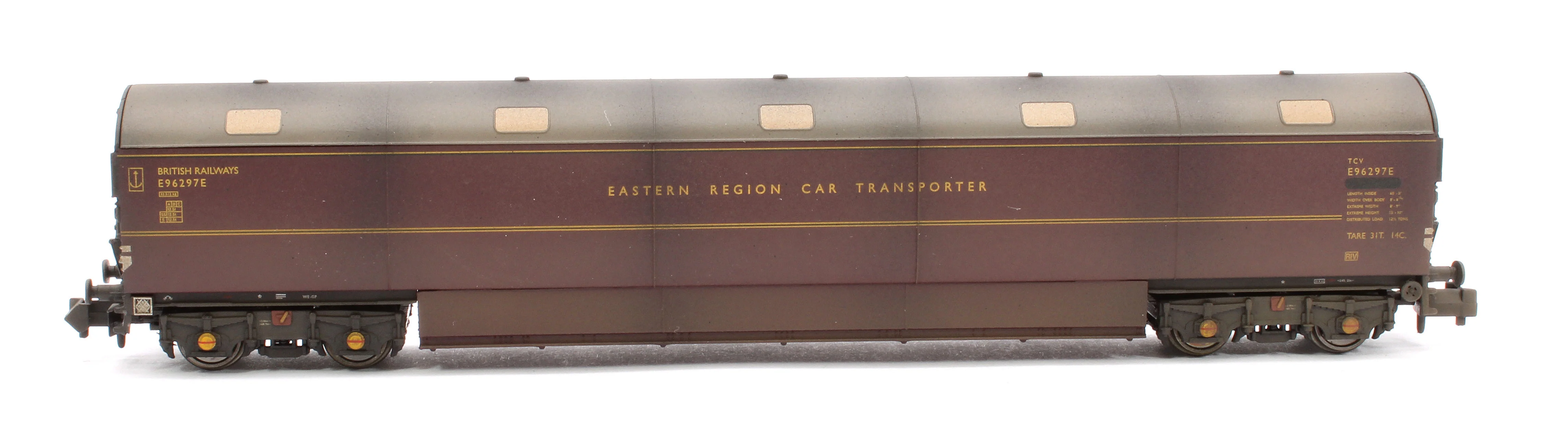 S2303-02 Custom Weathered Newton Chambers Car Transporter Eastern Region BR Lined Maroon E96286/293/297E - Pack 2 - Image 3