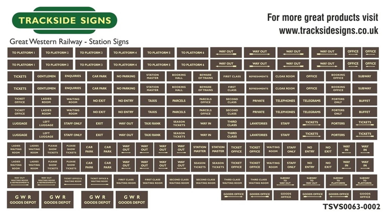 TSVS0063-002 Die Cut GWR Station Signs - Brown & Cream