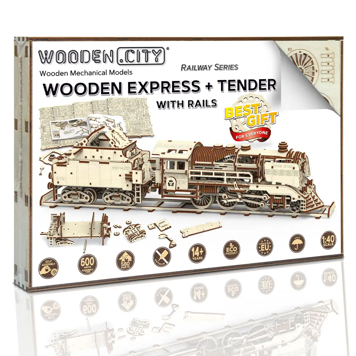 WR323 3D Wooden Train Puzzle – Wooden Express + Tender with Rails - Image 3