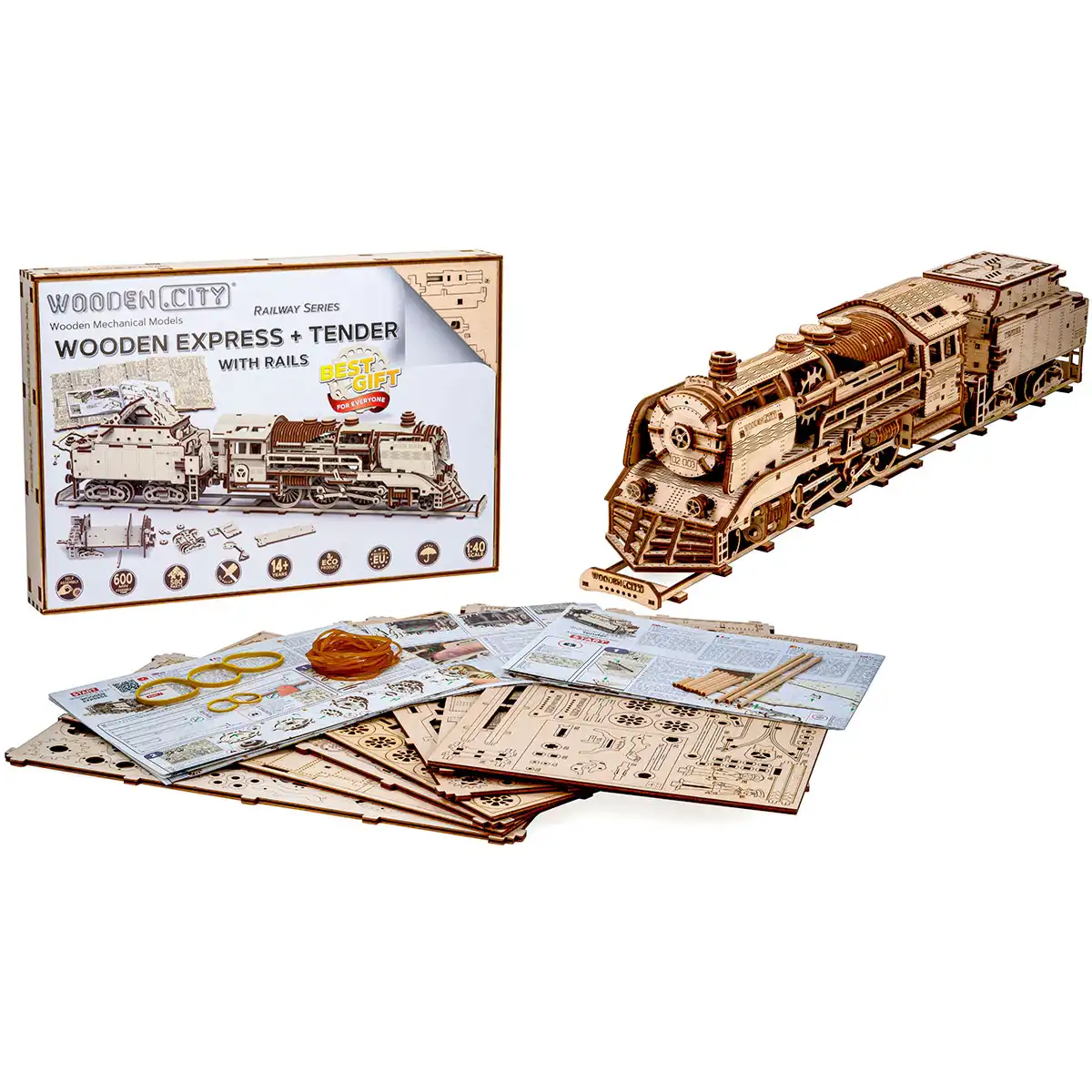 WR323 3D Wooden Train Puzzle – Wooden Express + Tender with Rails - Image 4