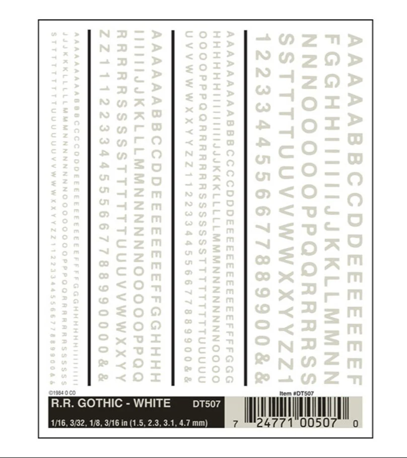 WDT507 DT507 WOODLAND SCENICS - Decals - R.R. Gothic - White