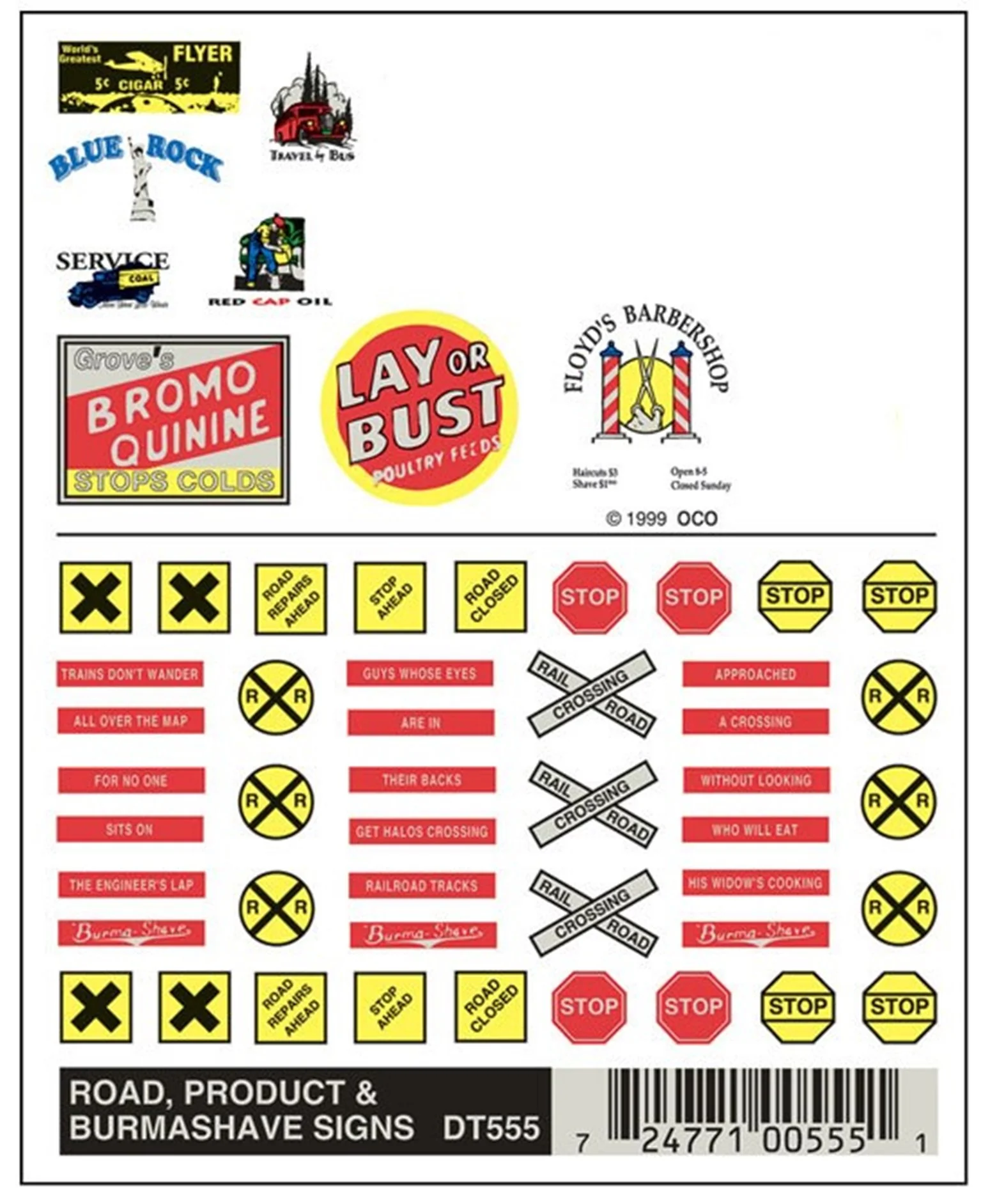 WDT555 DT555 WOODLAND SCENICS - Decals - Road, Product & Burmashave Signs