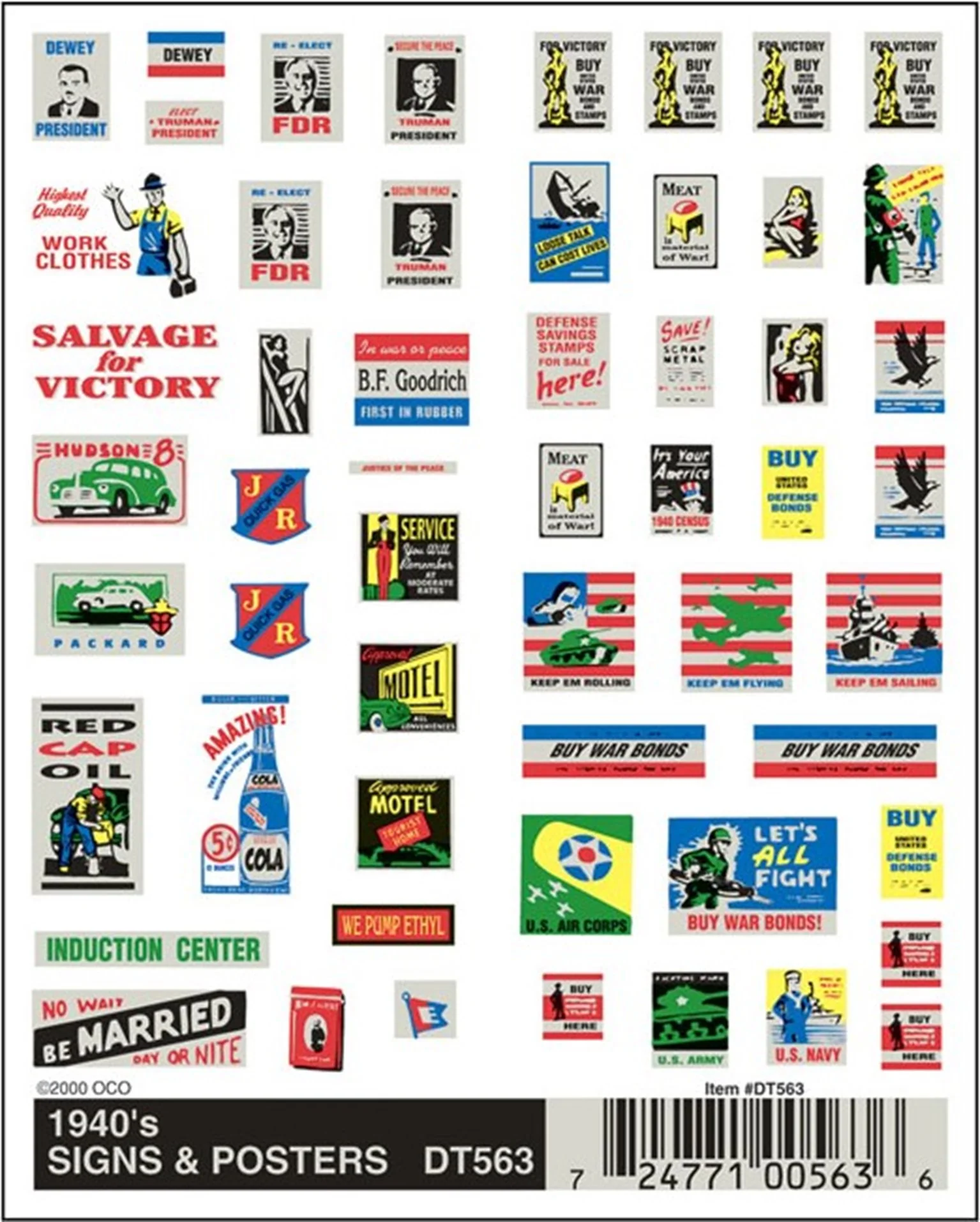 WDT563 DT563 WOODLAND SCENICS - Decals - 1940's Signs & Posters