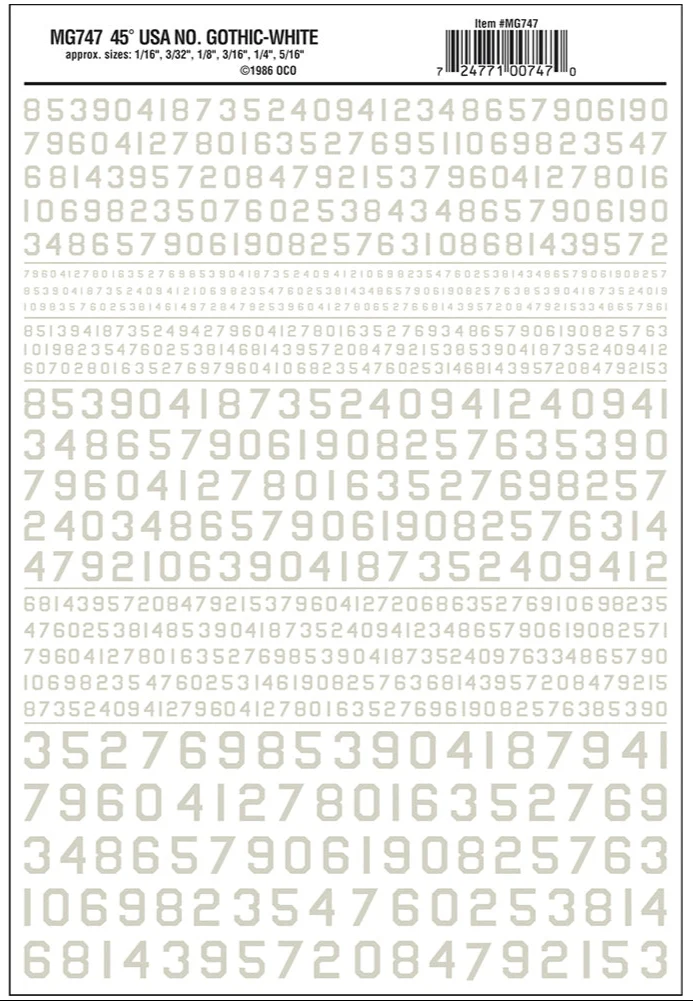 WMG747 45° USA Gothic Numbers White