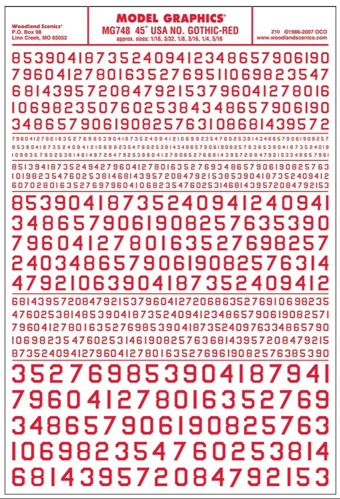 WMG748 45° USA Gothic Numbers Red