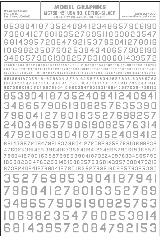 WMG750 45° USA Gothic Numbers Silver