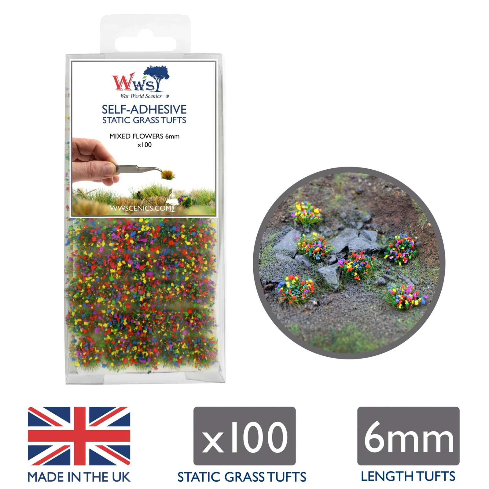 SGTMIX06 WWS 6mm Mixed Flowers Static Grass Tufts x 100 - Image 2
